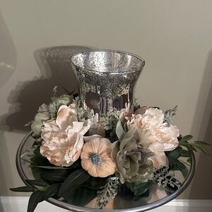 Elegant Silver and Cream Floral Candle Holder